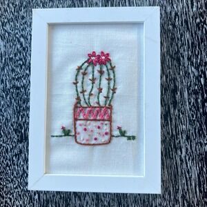Sweet hand embroidered cactus flower framed